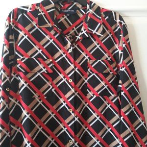 Jones New York Signatur Black Red and White Blouse